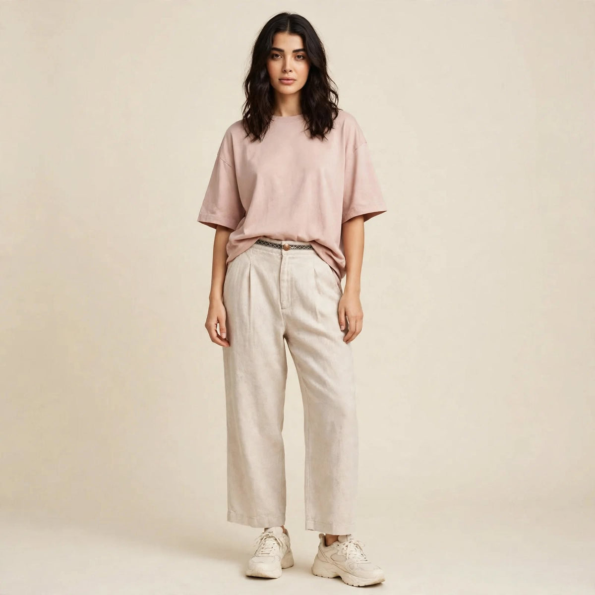Trim-Waist Wide-Leg Pants