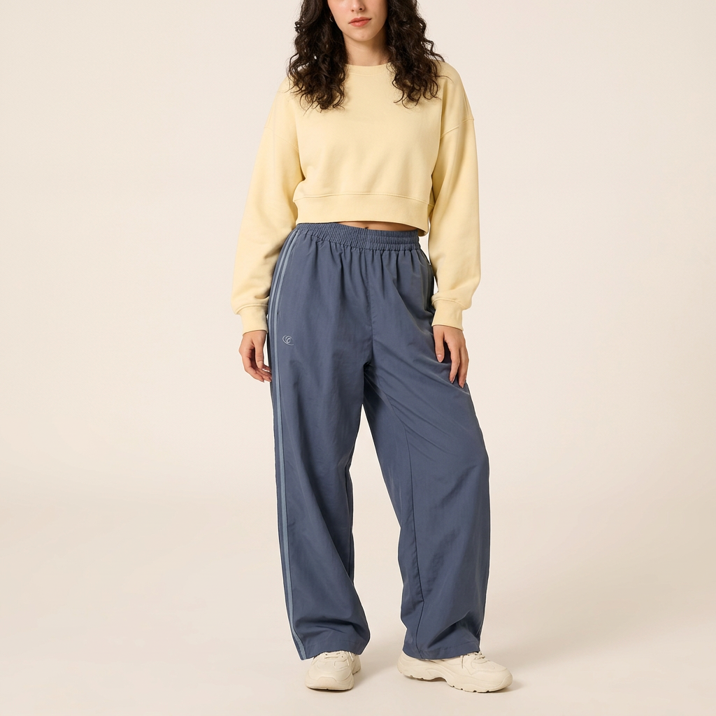 Slate blue Off-Duty Stripe Pants, waistband detail