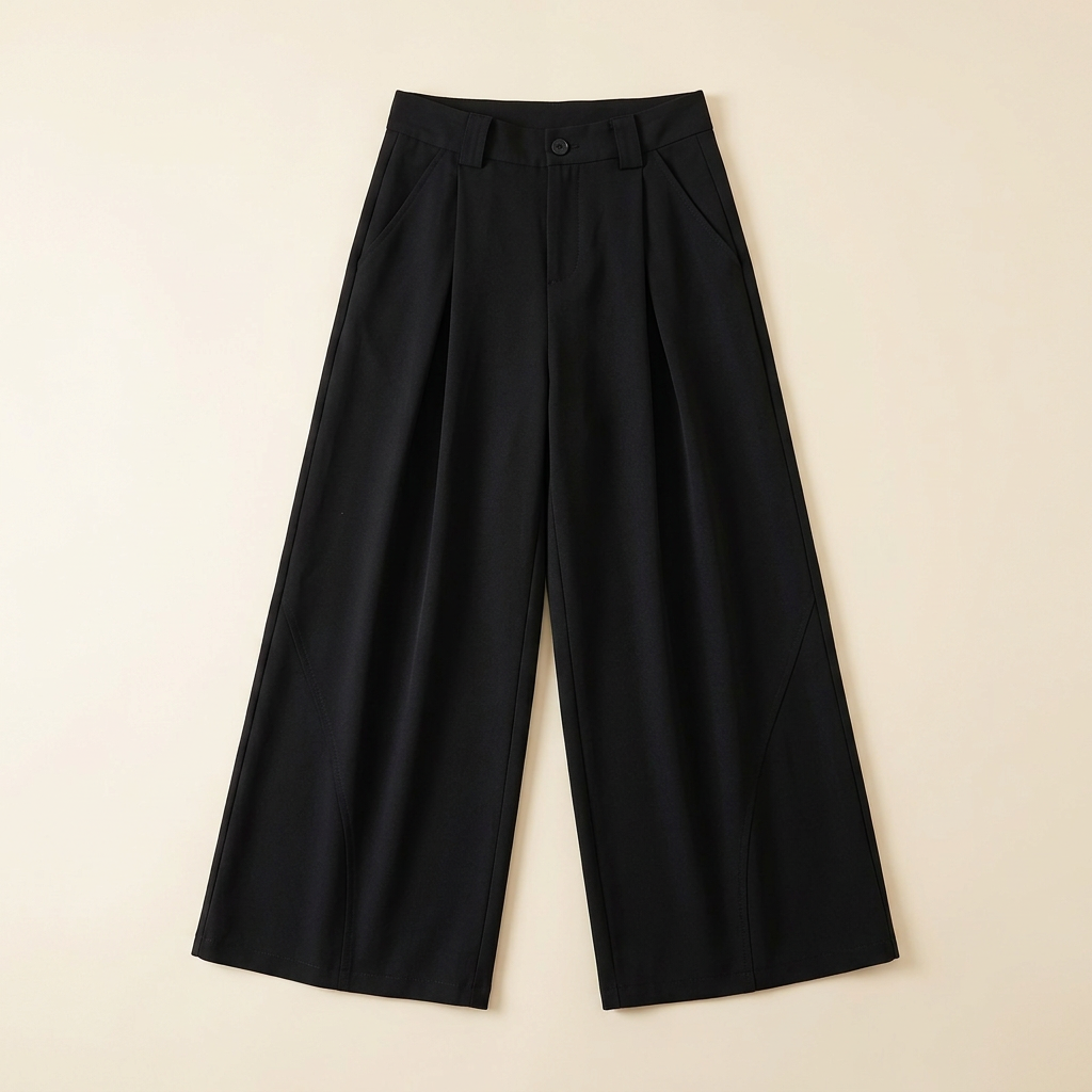 Black oversized pleated trousers front flat lay