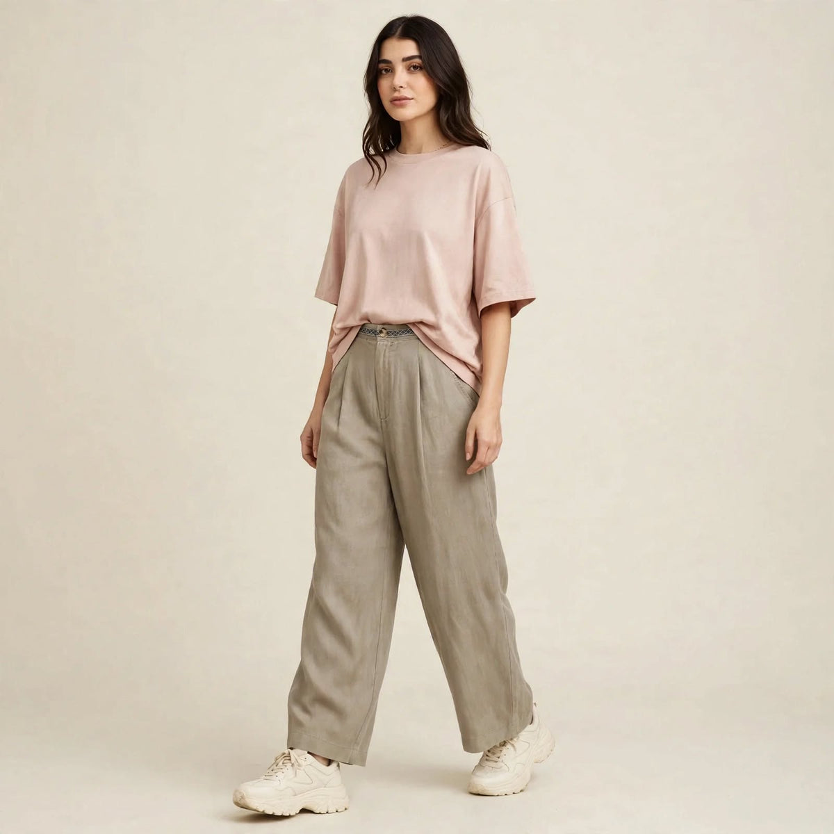 Trim-Waist Wide-Leg Pants