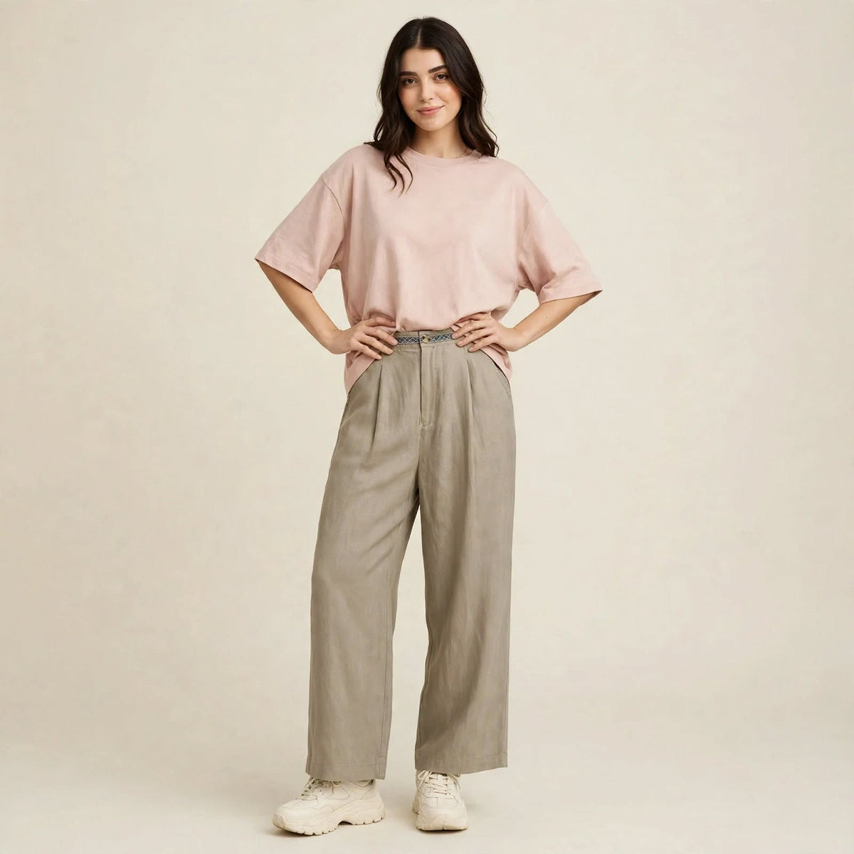 Trim-Waist Wide-Leg Pants