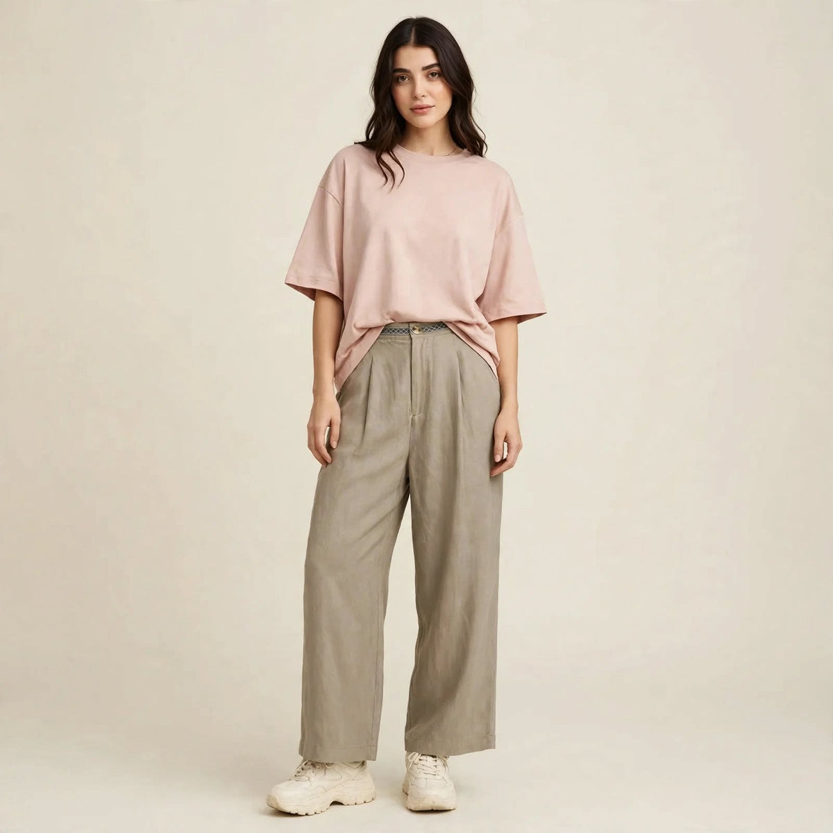 Trim-Waist Wide-Leg Pants
