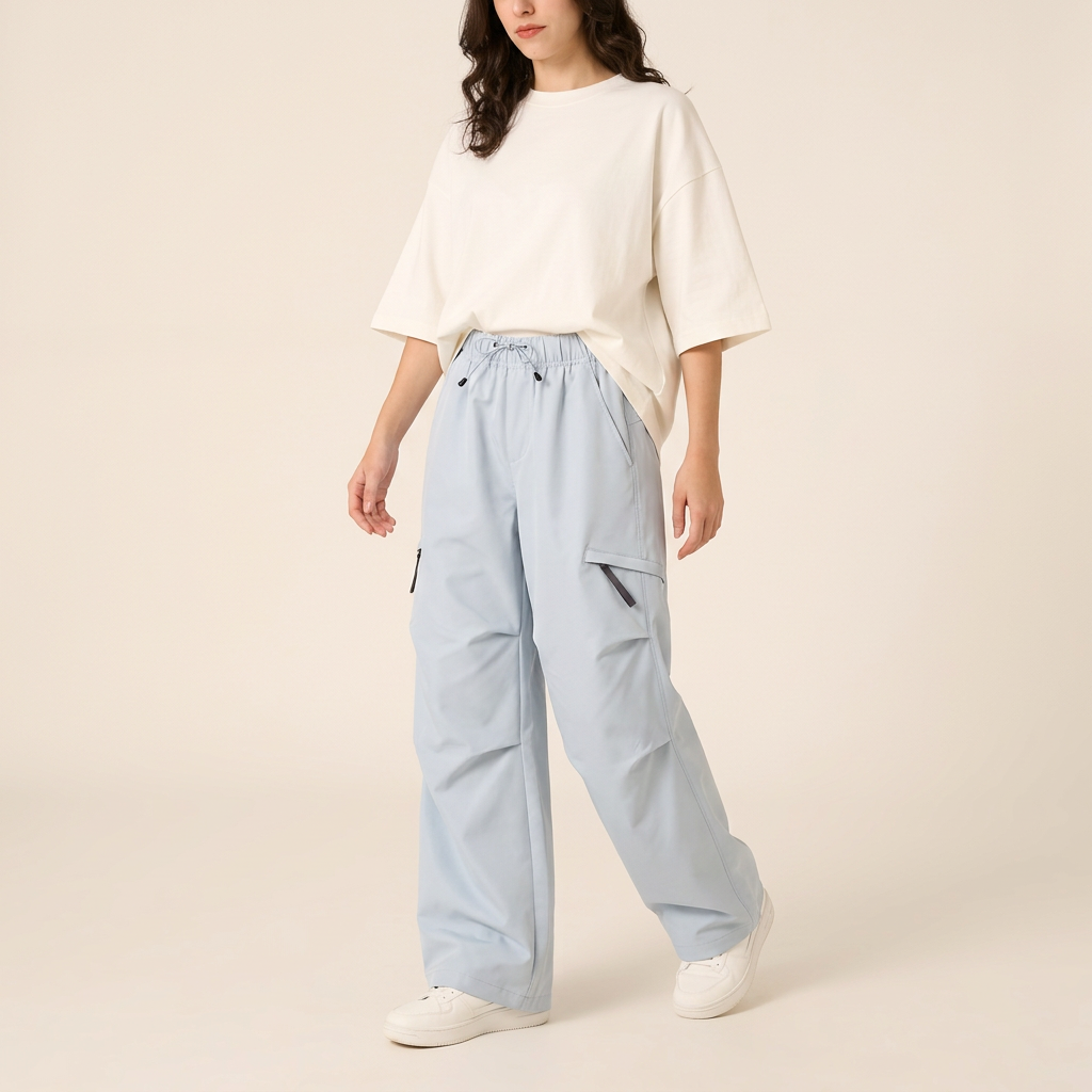 Moonlight Blue parachute cargo pants angled fit