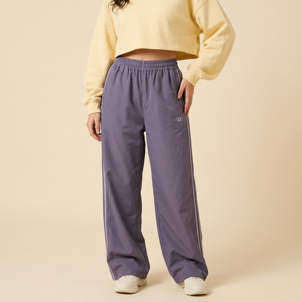 Muted purple Off-Duty Stripe Pants, waistband detail