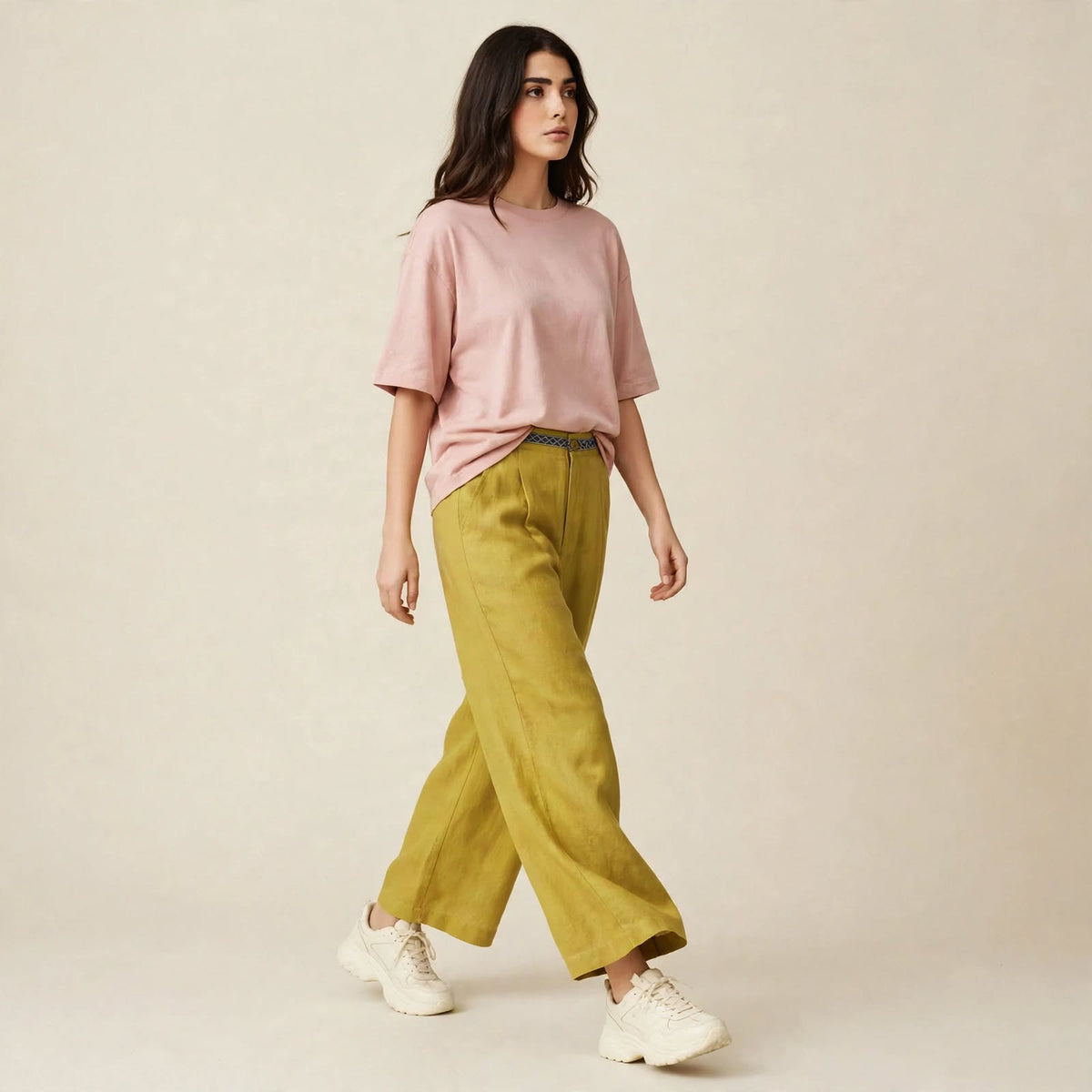 Trim-Waist Wide-Leg Pants