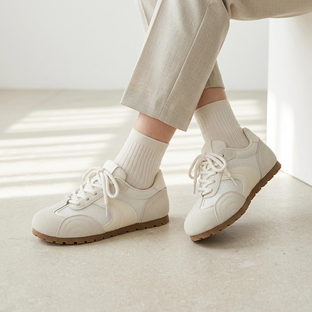 Ivory sneakers wearing shot