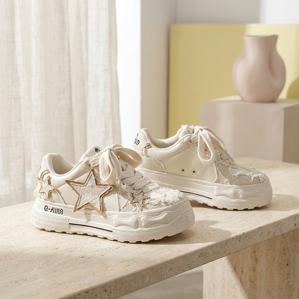 Ivory star sneakers editorial still life