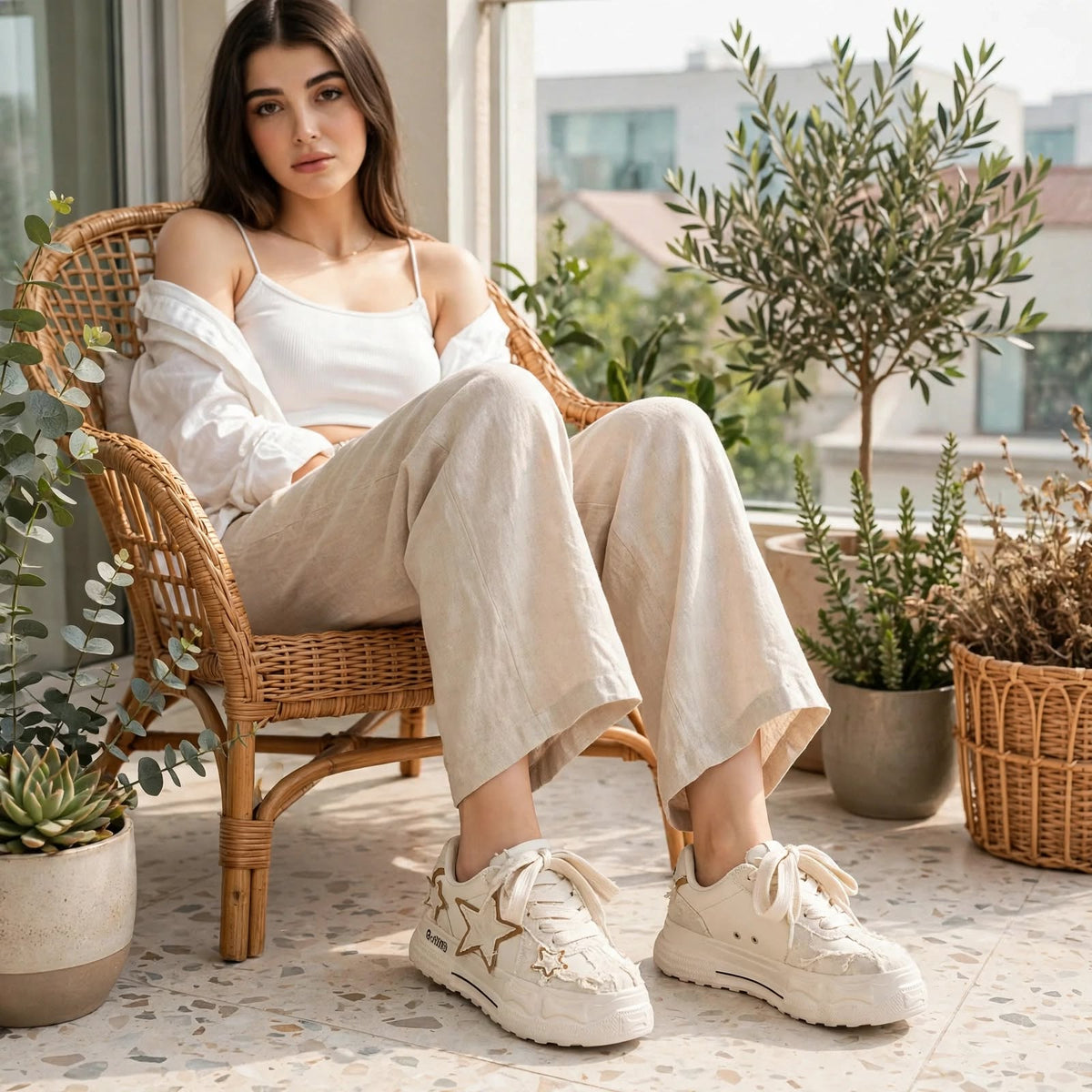 Ivory Star Appliqué Chunky Sneakers