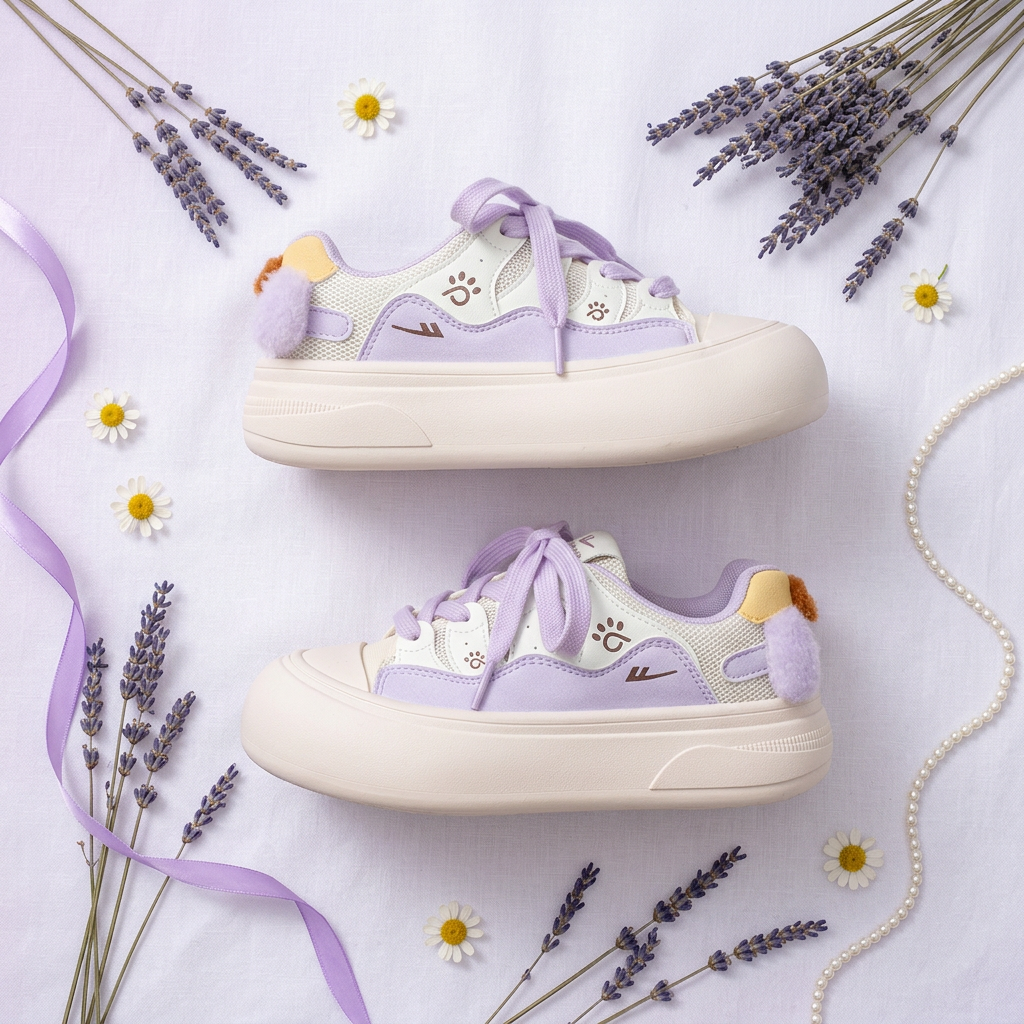 Lavender Kawaii Sneaker Flat Lay