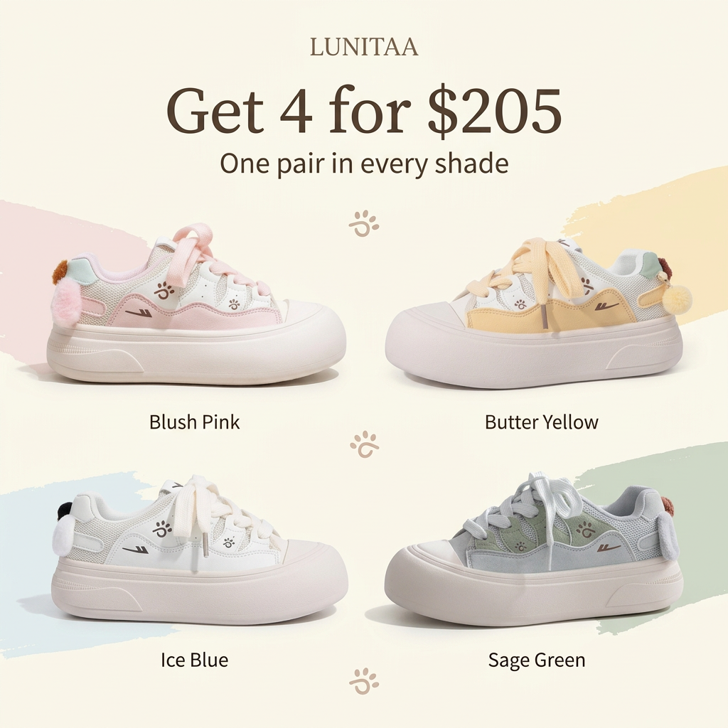 LUNITAA four-color sneaker offer, Get 4 for $205
