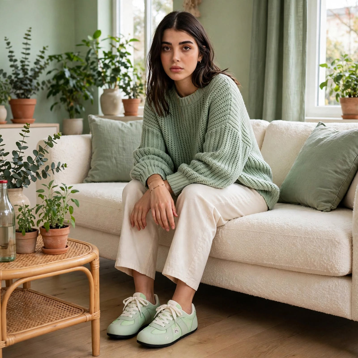 Mint Cat Embroidered Mesh Sneakers