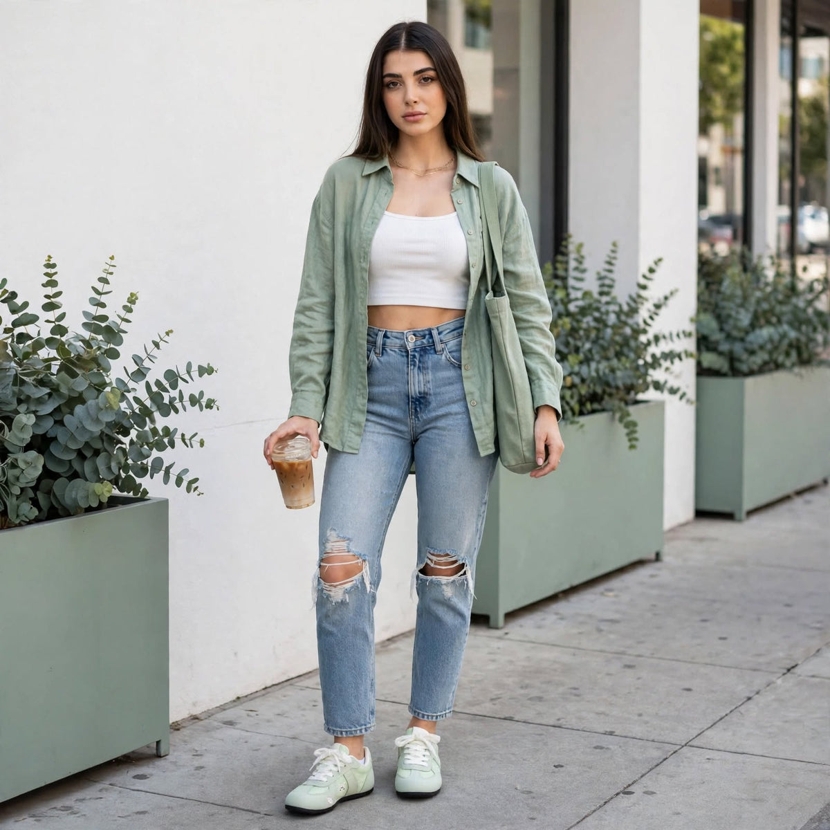 Mint Cat Embroidered Mesh Sneakers