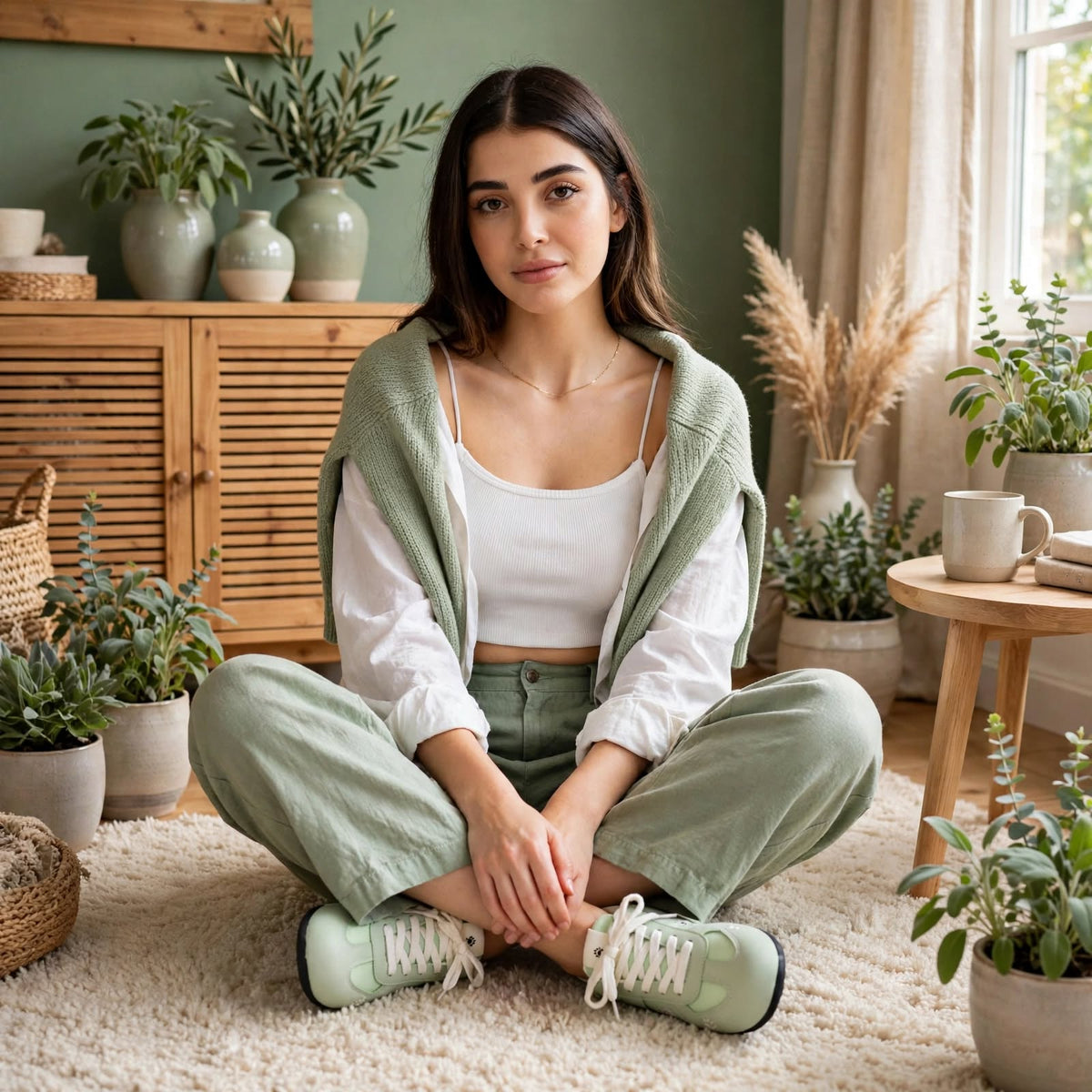 Mint Cat Embroidered Mesh Sneakers