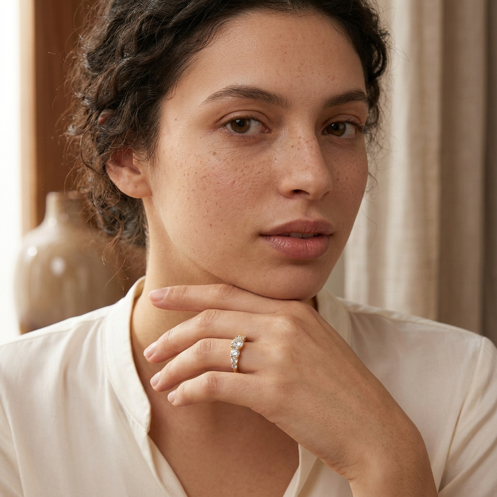 Model wearing the gold-colored ring