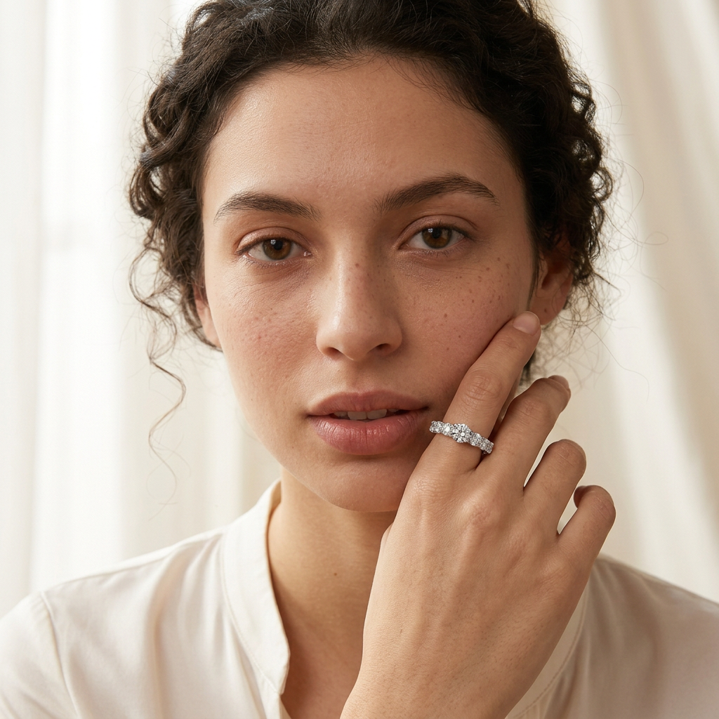 Model wearing the silver ring