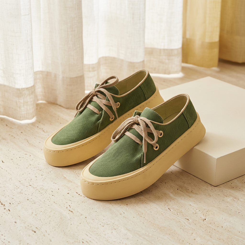 Olive canvas shoes editorial shot
