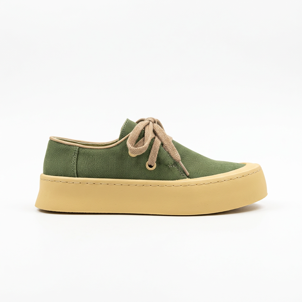 Olive green canvas shoe side view