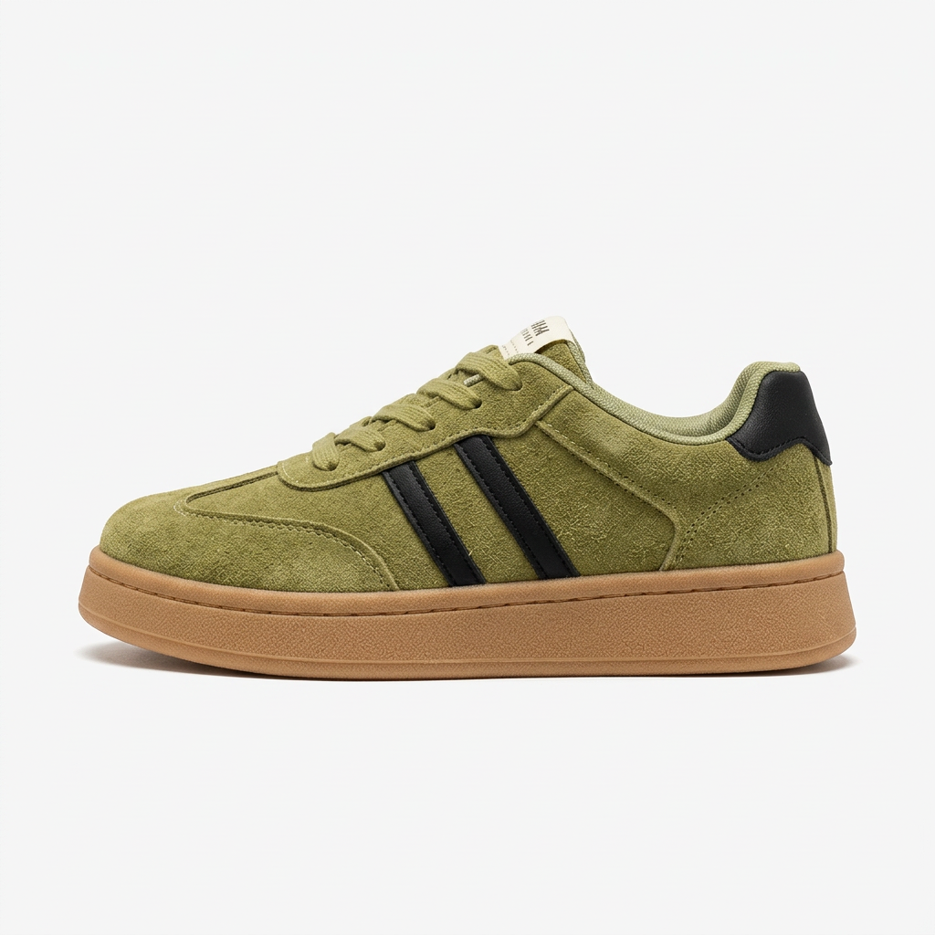 Olive Green Retro Sneaker Clean Side View