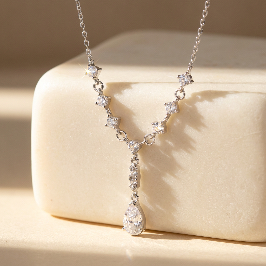 Pear-drop necklace on stone