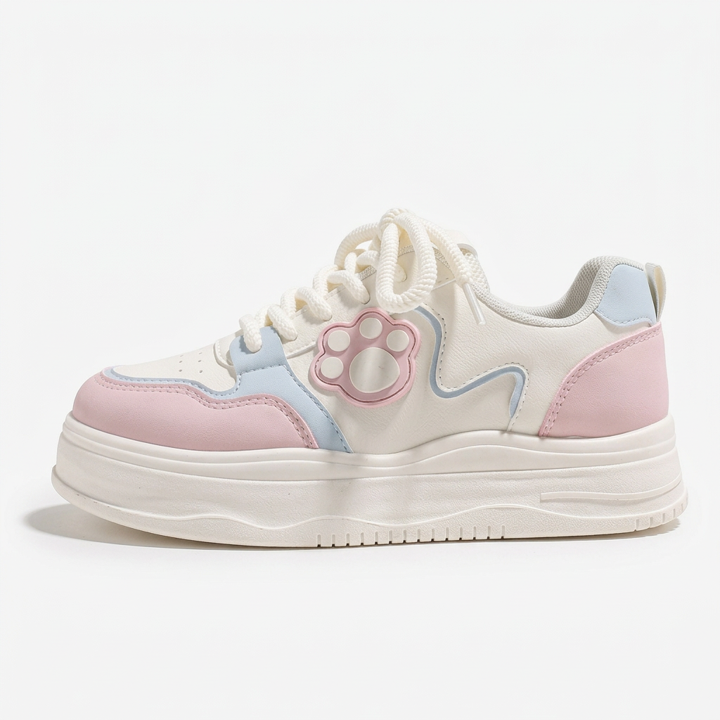 Pink and blue Cat Paw sneaker, single-shoe side view
