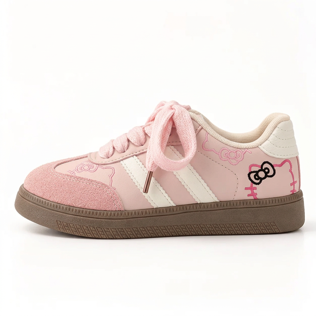 Pink kitty sneaker, clean white side view