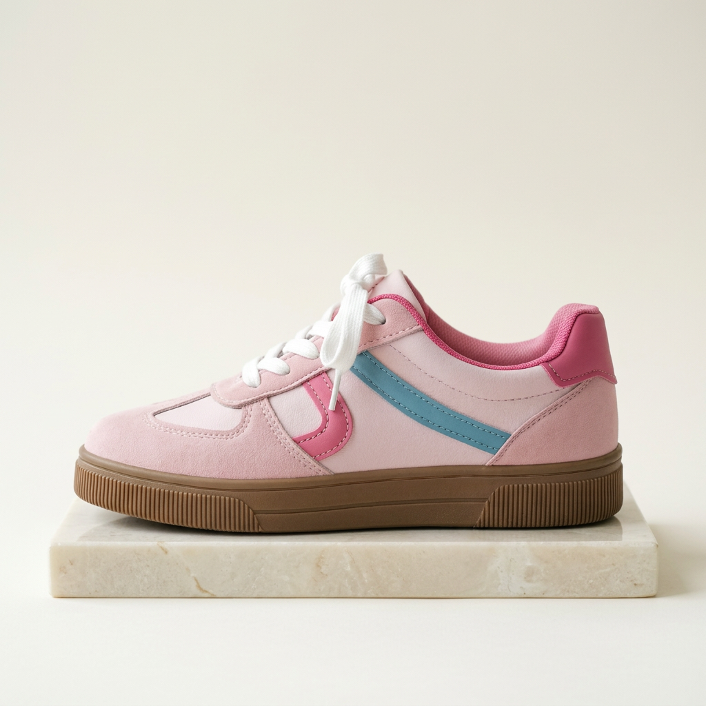 Pink Retro Candy sneaker editorial side view