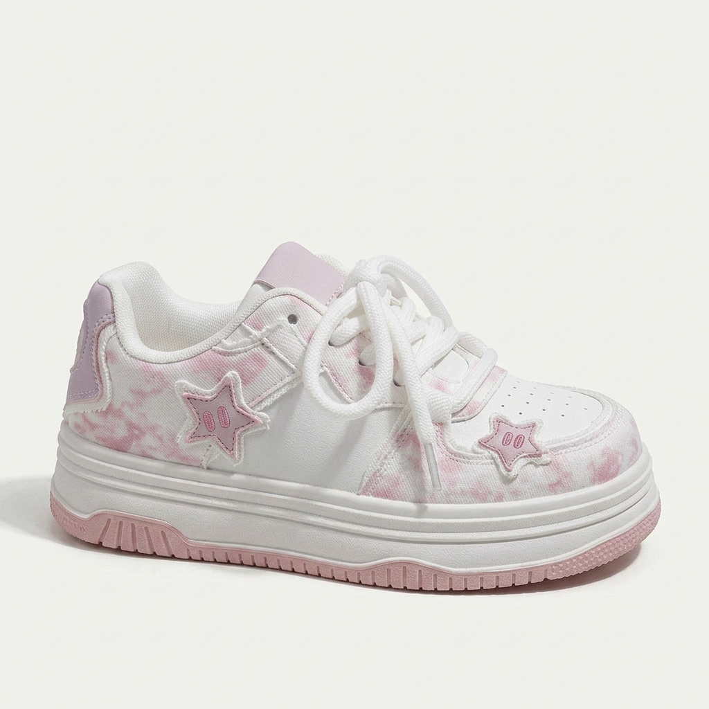Pink star platform sneaker on white