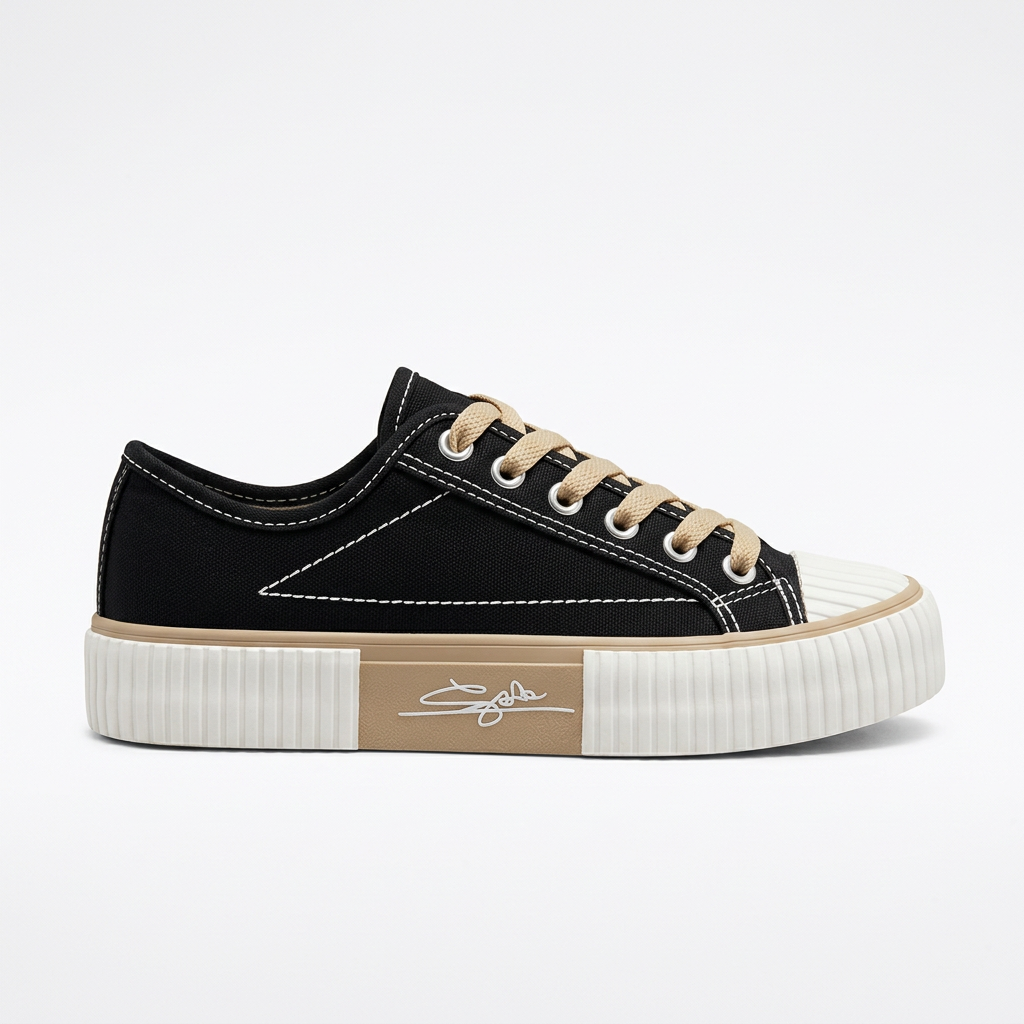 Plain black canvas sneaker side view