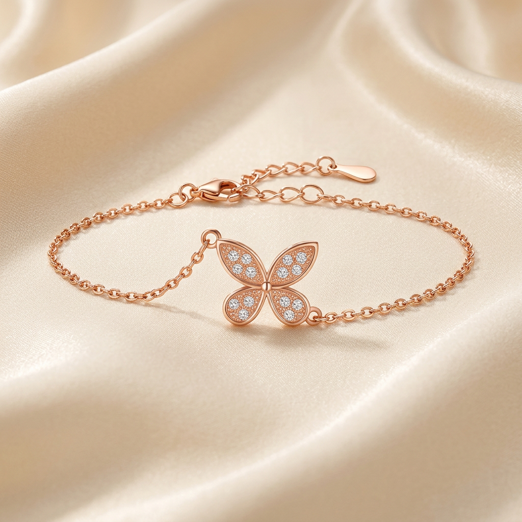 Rose butterfly bracelet on satin