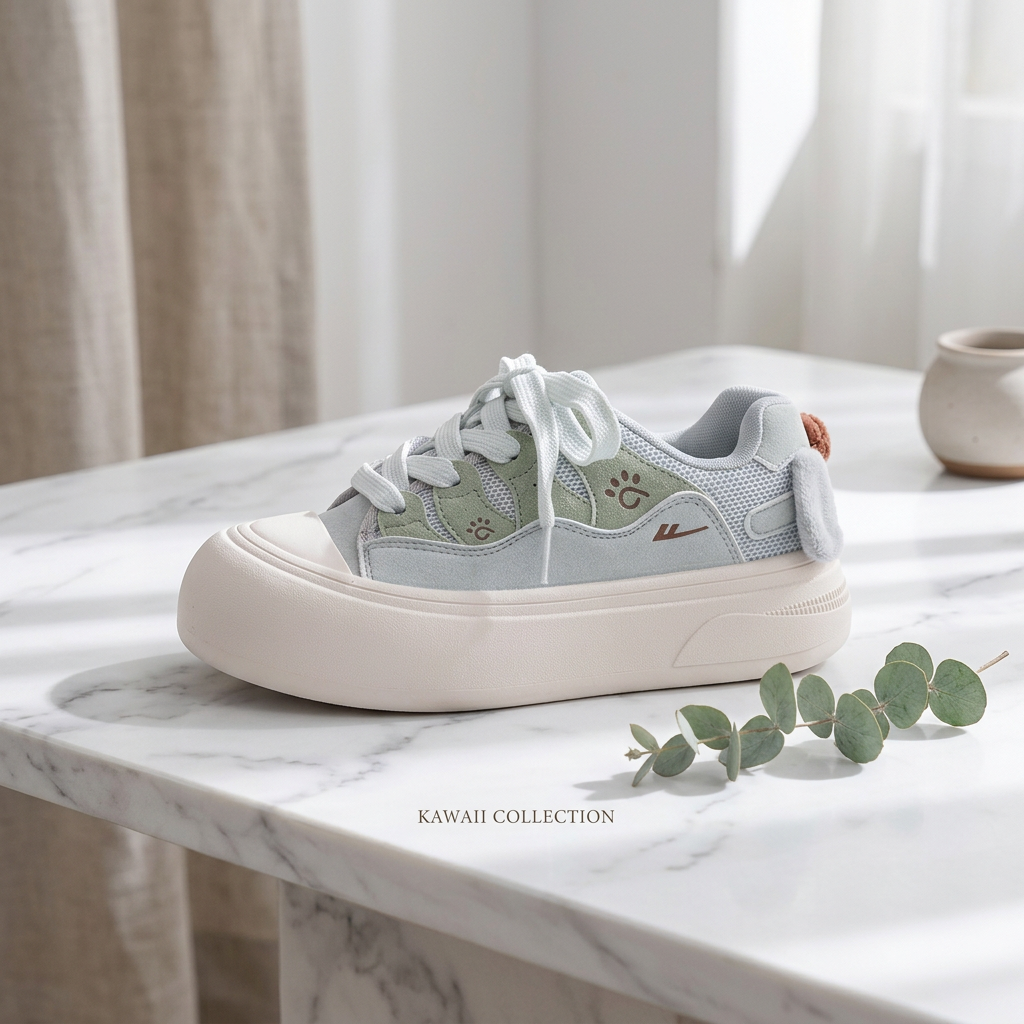 Sage Green Kawaii Sneaker Lifestyle