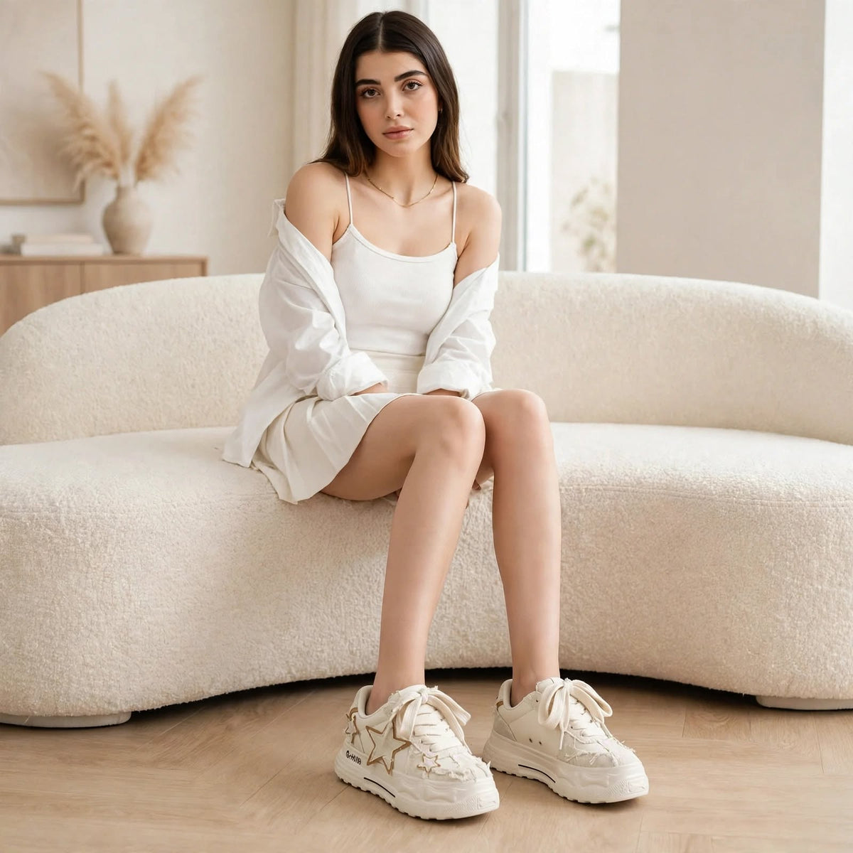 Ivory Star Appliqué Chunky Sneakers