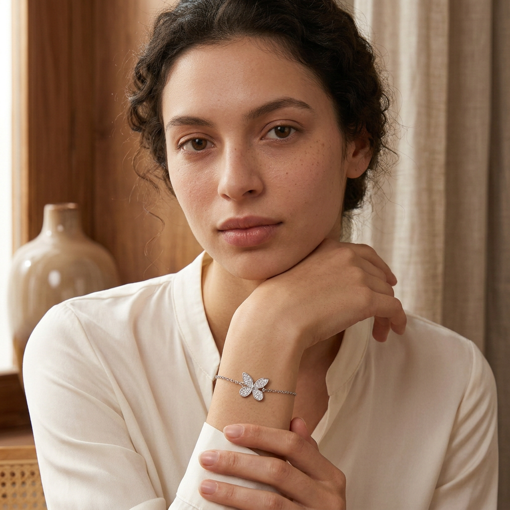 Silver bracelet model second pose