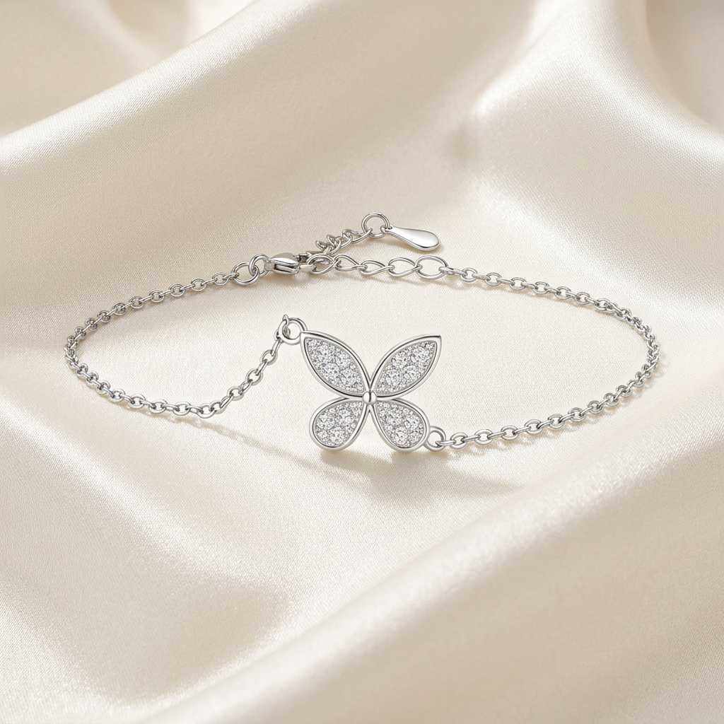 Silver bracelet on satin