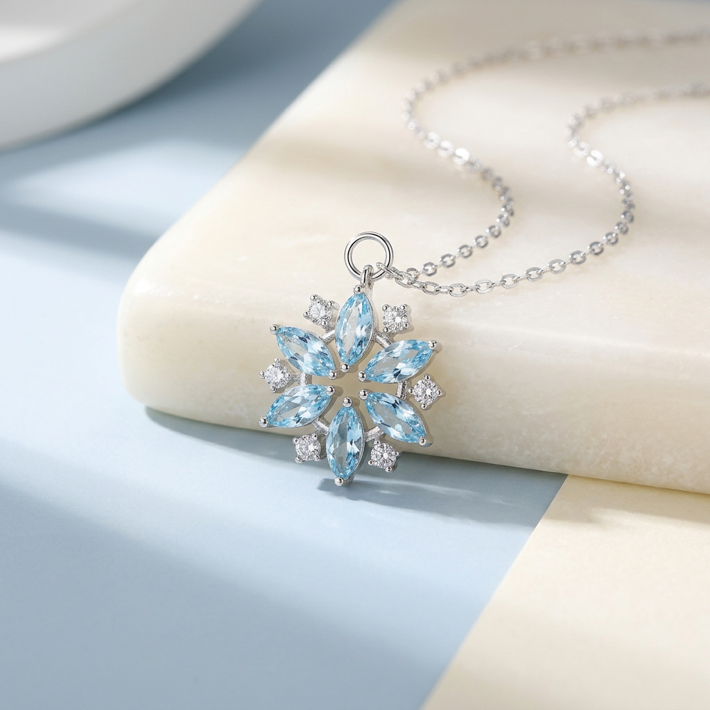 Snowflake necklace on ivory stone