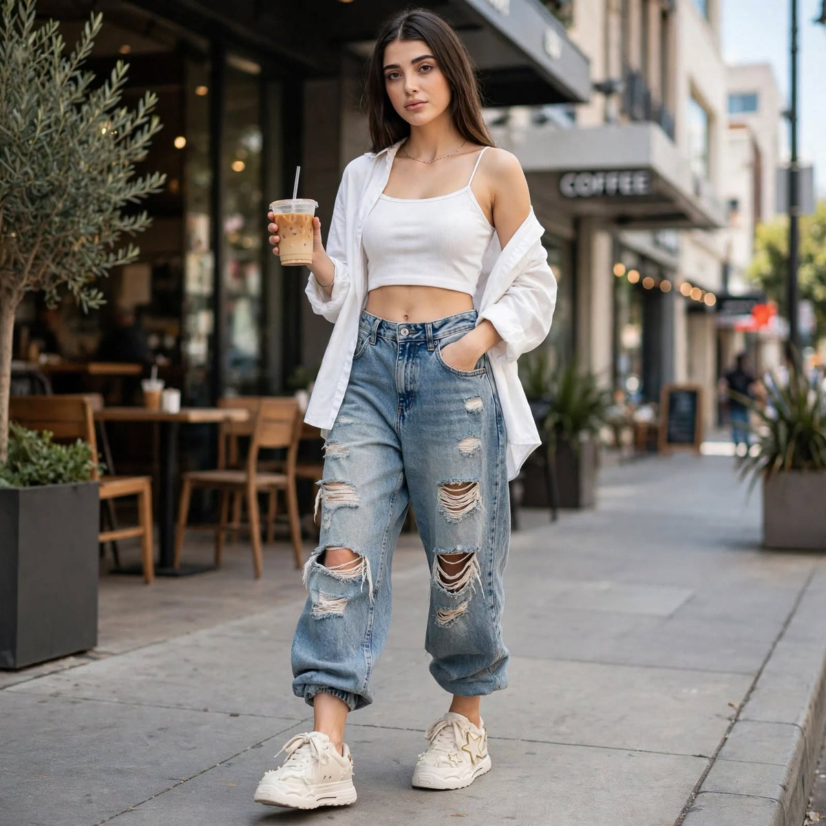 Ivory Star Appliqué Chunky Sneakers