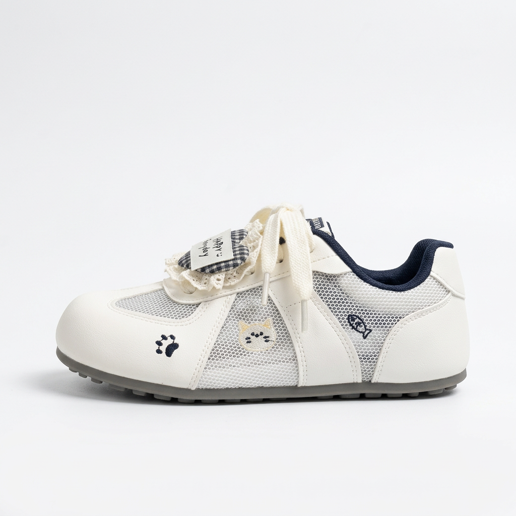White and navy shoe side view