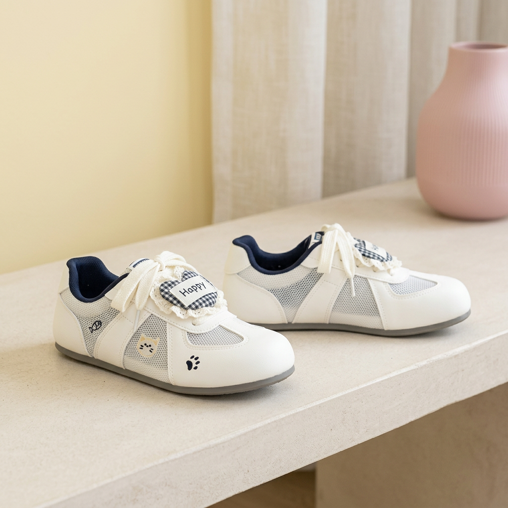 White and navy shoes editorial setting
