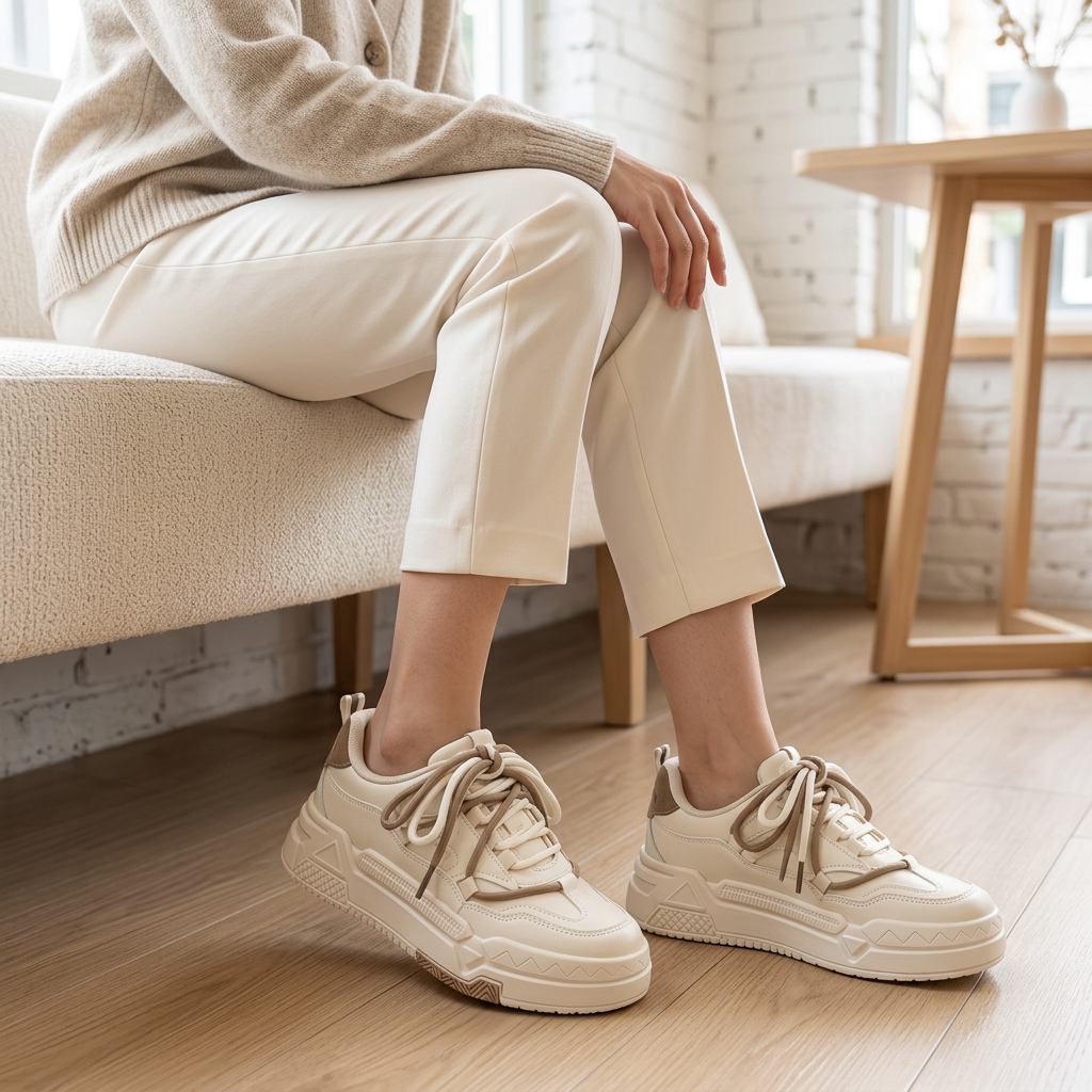 Woman wearing khaki Chic Platform Sneakers