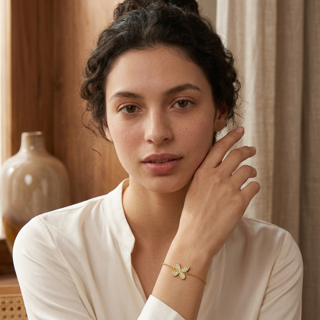 Yellow bracelet model first pose