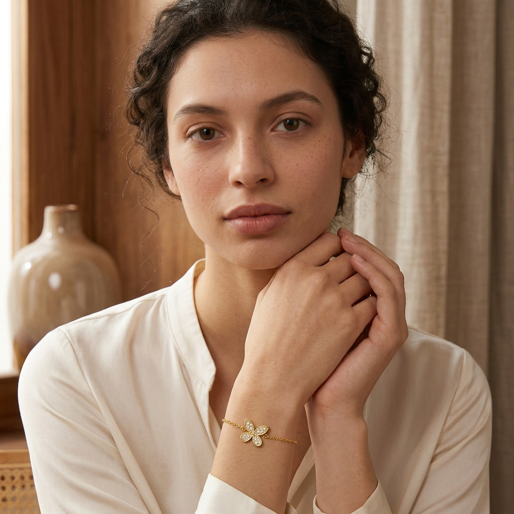 Yellow bracelet model second pose